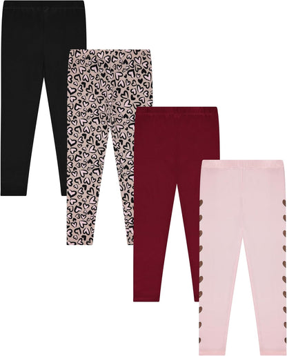 Kids Girls Fall Fashion Stretch Leggings Comfortable Bottoms Set 4 Pack Bundle