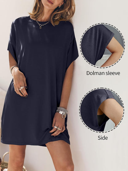 ANRABESS Women’s Summer T Shirt Dress 2026 Beach Vacation Travel Outfits Casual Simple Soft Mini Sundress Cover Up Clothes.