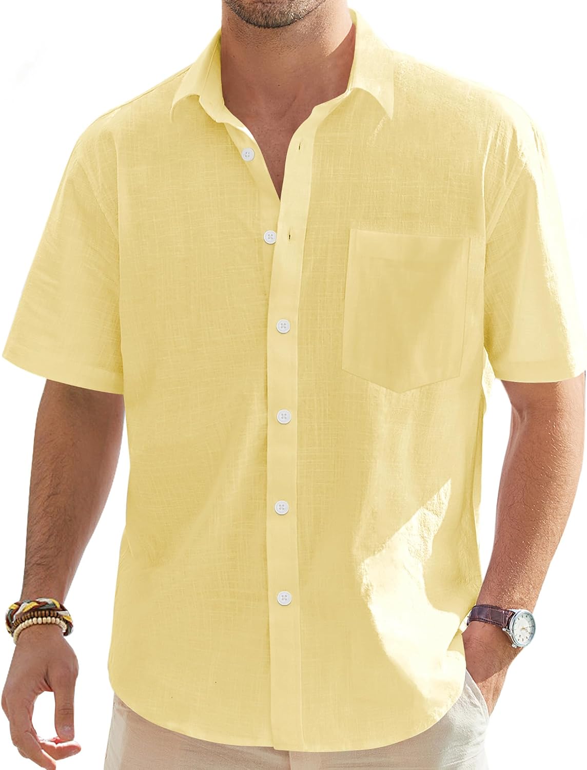 J.VER Men's Linen Short Sleeve Shirts Cotton Casual Lightweight Button Down Shirt Beach Vacation Summer Tops with Pocket