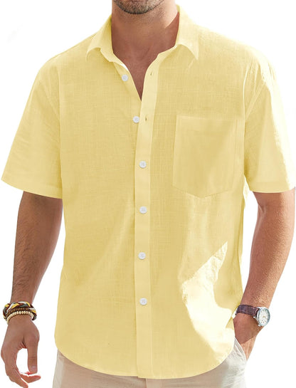 J.VER Men's Linen Short Sleeve Shirts Cotton Casual Lightweight Button Down Shirt Beach Vacation Summer Tops with Pocket