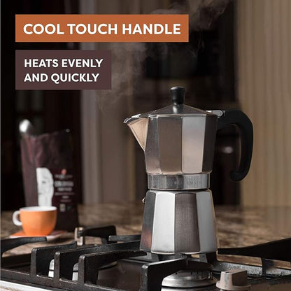 Bellemain Stovetop Espresso Maker Moka Pot (Silver, 3 Cup)