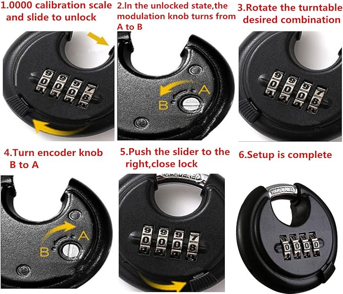 szhdxsy Outdoor Combiantion Padlock - 4 Digit Heavy Duty Disc Lock with Hardened Shackle,Combo Padlock for Gate,Storage Unit,Fence,1 Pcs,,Black