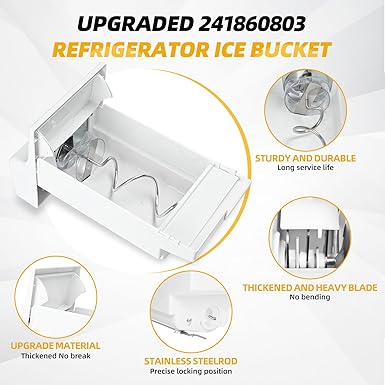Upgrade 241860803 Ice Maker Bin for Frigidaire Ice Bin Replacement for Kenmore Ice Bin Replacement Fit for Frigidaire ice Maker ice Bucket Assembly with Auger Replace 240323804 AP4300918 240323813