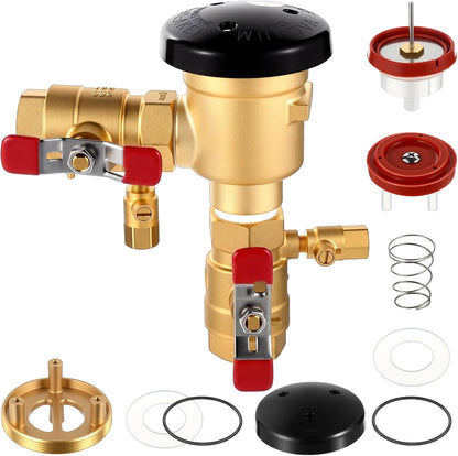 1 Inch Pressure Vacuum Breaker Assembly with Breaker Repair Kit, Brass Valve Cover for Water Lines Max 400 PSI Backflow Preventer Maintain Plumbing System, Red