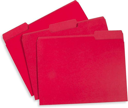 File Folder, 1/3 Cut Tab, Letter Size, Red, Great for Organizing and Easy File Storage, 100 Per Box