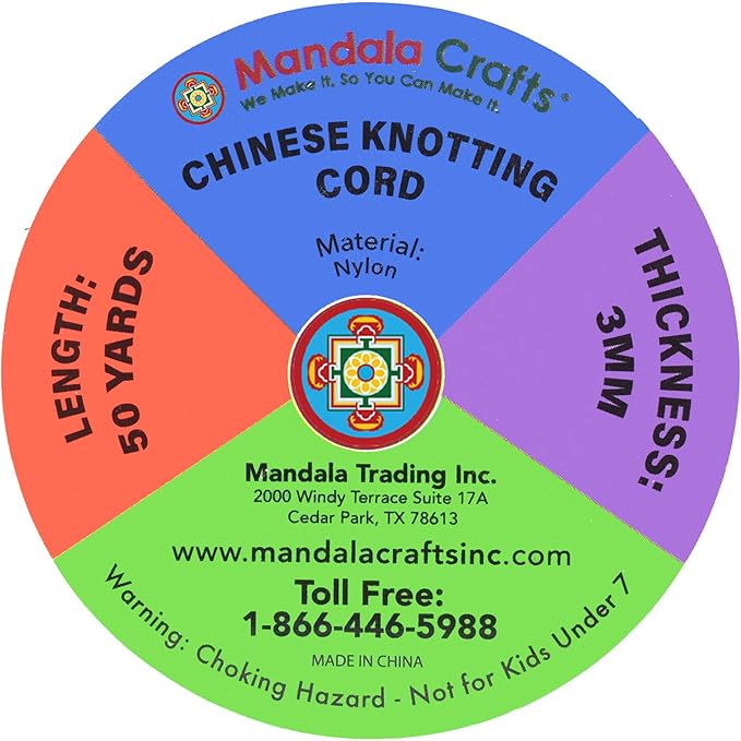 Mandala Crafts Satin nylon cord of 0.118 in, rainbow rope 50 yards for bracelets, necklaces, jewelry, macrame making
