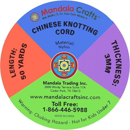 Mandala Crafts Satin nylon cord of 0.118 in, rainbow rope 50 yards for bracelets, necklaces, jewelry, macrame making