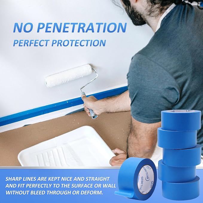 5 Rolls Painters Tape 2 inch Wide Bulk Blue Masking Tape for Painting 55yds