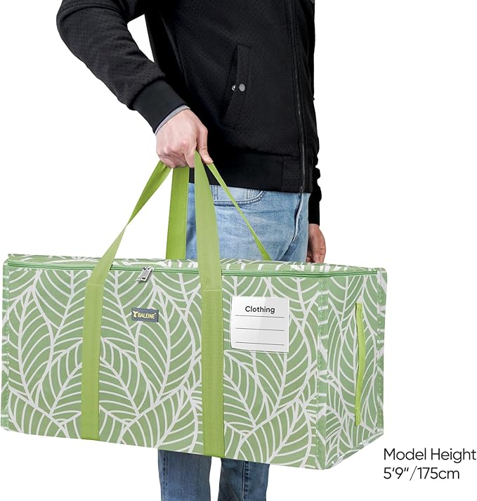 BALEINE Extra Large Storage Tote with Zippers  Carrying Handles, Heavy-Duty Oxford Fabric Moving Bags for Laundry, Space Saving, Storage, Antique Foliage