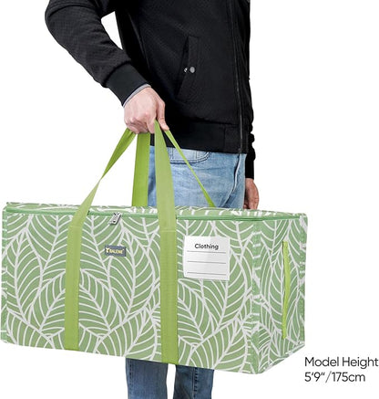 BALEINE Extra Large Storage Tote with Zippers  Carrying Handles, Heavy-Duty Oxford Fabric Moving Bags for Laundry, Space Saving, Storage, Antique Foliage