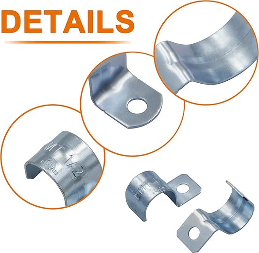 ISPINNER 25pcs 12 Inch Zinc Plated Steel EMT Pipe Straps with 1 Hole for EMT Conduit or Pipe Fixing