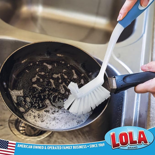 Lola Products Pro Utility All Purpose Kitchen Cleaning Brush, Durable Bristles, Comfort Ergonomic Rubber Non-Slip Grip, Built-in Food Scraper, 1 Pack