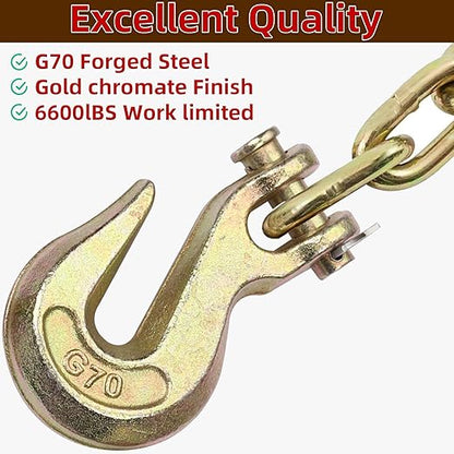 3/8" Chain Hook Clevis Grab Hook, Grade 70 Forged Steel Alloy Clevis Hooks, Heavy Duty Chain Hook for Trailer Truck Transport - 7500 LBS Capacity (1 Pack)