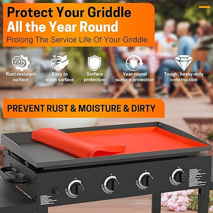 Orange Silicone Griddle Mat Heat Resistant Outdoor BBQ Protective Cover Mat with Foldable Design for Portable Use (43x26x4cm/16.9x10.2x1.6in)