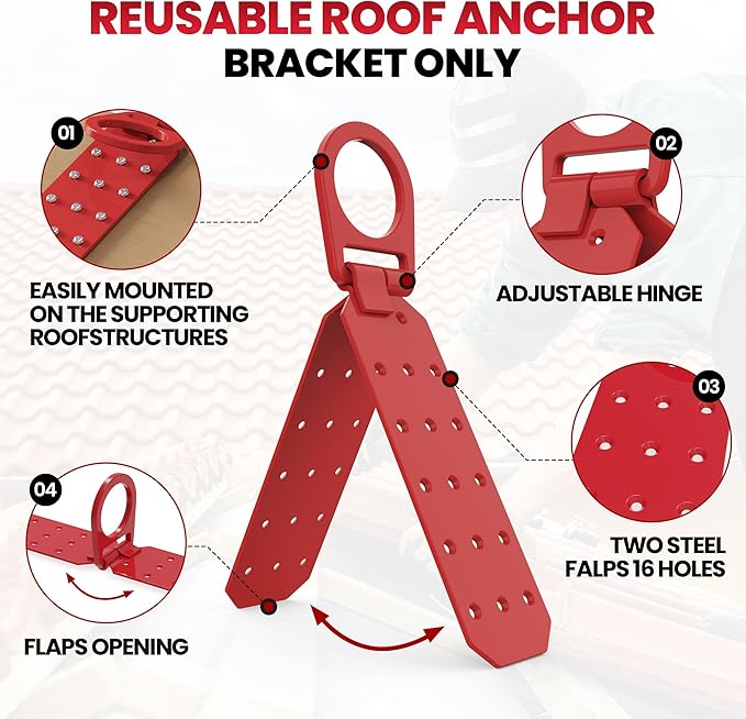 Reusable Roof Anchor  Alloy Steel Fall Protection Anchor  High Stength D-ring Roofing Anchor  Temporary Roof Anchor for Industrial  Construction Use on WoodMetal - 1 Pack