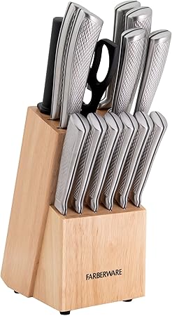 Farberware Textured Grip Stainless Steel Knife Set, 15 Piece, Stainless Steel