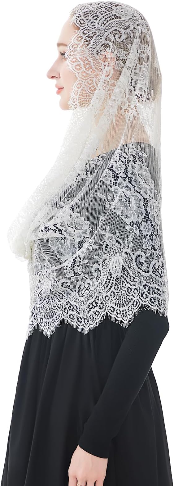 Wgior Spanish Infinity Veils for Church Lace Chapel Veils Catholic Church Veil Latin Mass Head Covering Scarf Mantilla