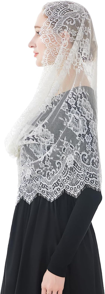 Wgior Spanish Infinity Veils for Church Lace Chapel Veils Catholic Church Veil Latin Mass Head Covering Scarf Mantilla