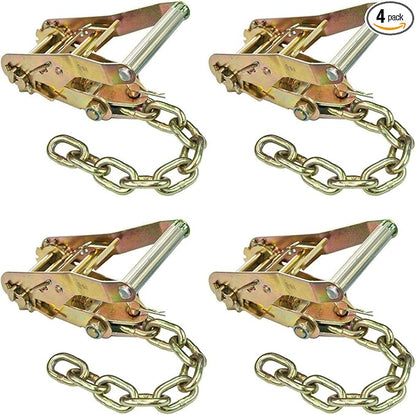 VULCAN Ratchet Buckle - 2 Inch Wide Handle with Chain Tail - 4 Pack - 3,300 Pound Safe Working Load