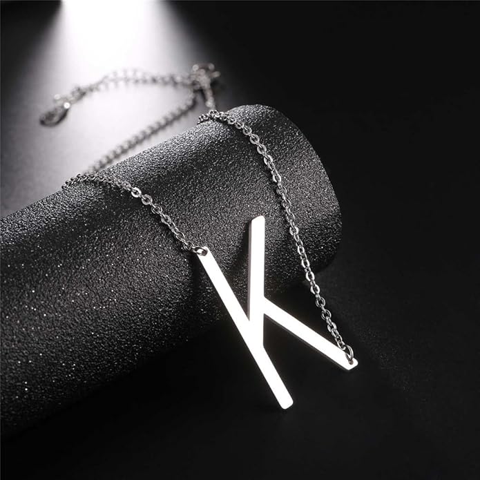 U7 Alphabet Initial Jewelry Women Girls Necklace with Letter A to Z Stainless Steel / 18K Gold Plated CZ Crystal or Statement Sideways Initials Choker Pendant Necklace, Gift Box Packed