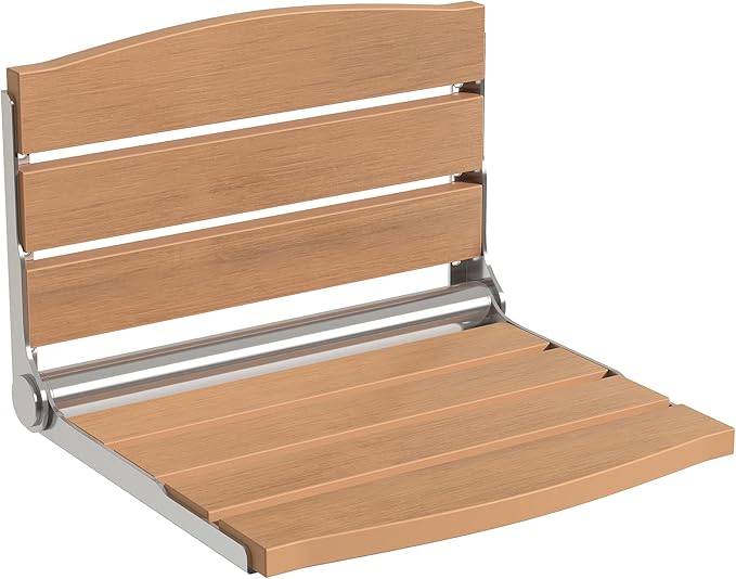 DWVO Folding Shower Seat Wall Mounted, Fold Down Shower Bench, Home Care Folding Shower Chair for Seniors,Disables,Pregnants Teak