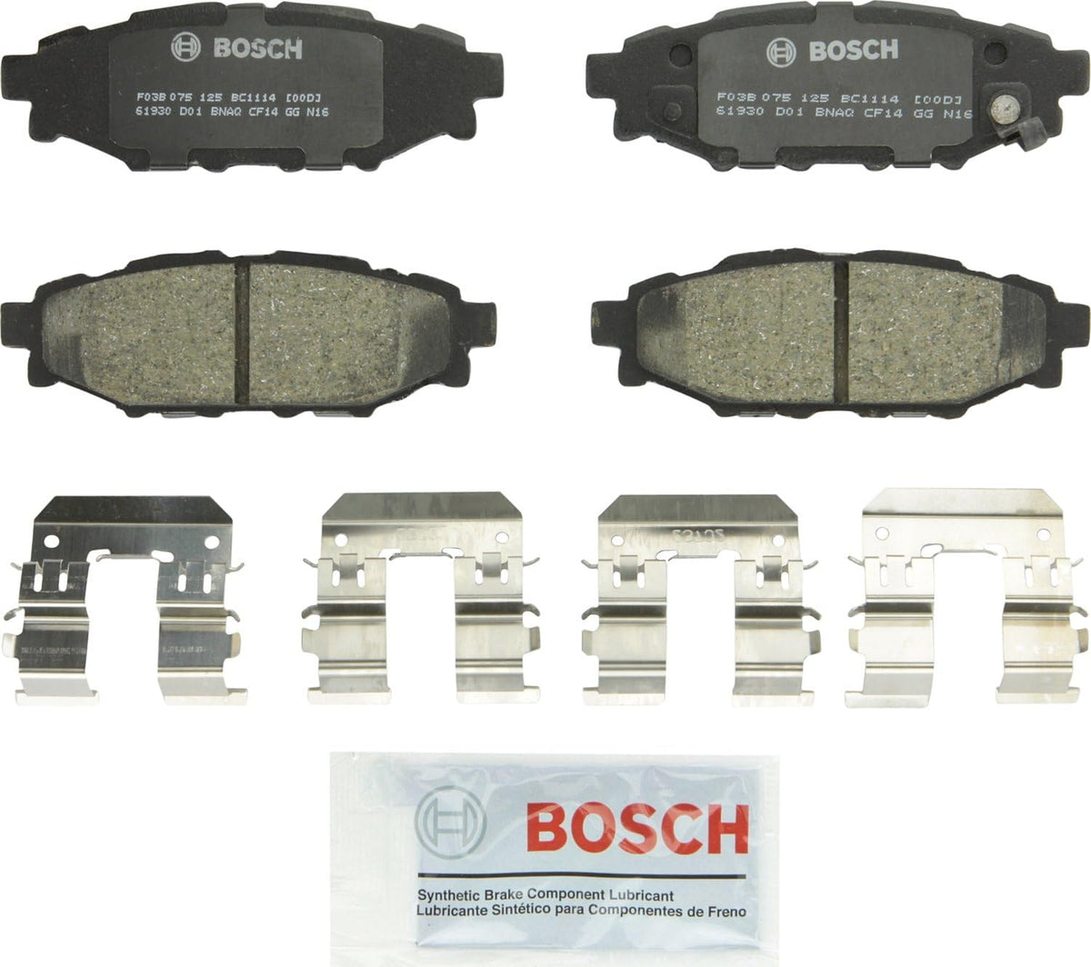 BOSCH BC1114 QuietCast Premium Ceramic Disc Brake Pad Set - Compatible with Select Subaru BRZ, Crosstrek, XV Crosstrek, Forester, Impreza, Legacy, Outback, WRX; REAR (Missing one backing plate)