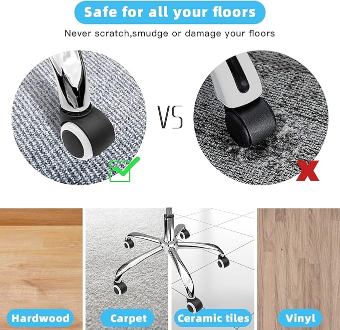 Office Chair Caster Wheels Replacement(Set of 5) for Hardwood Floors and Carpet- Heavy Duty Caster Support up to 1000bls, Office Rubber Chair Wheels,2 inch,Universal Size (White)
