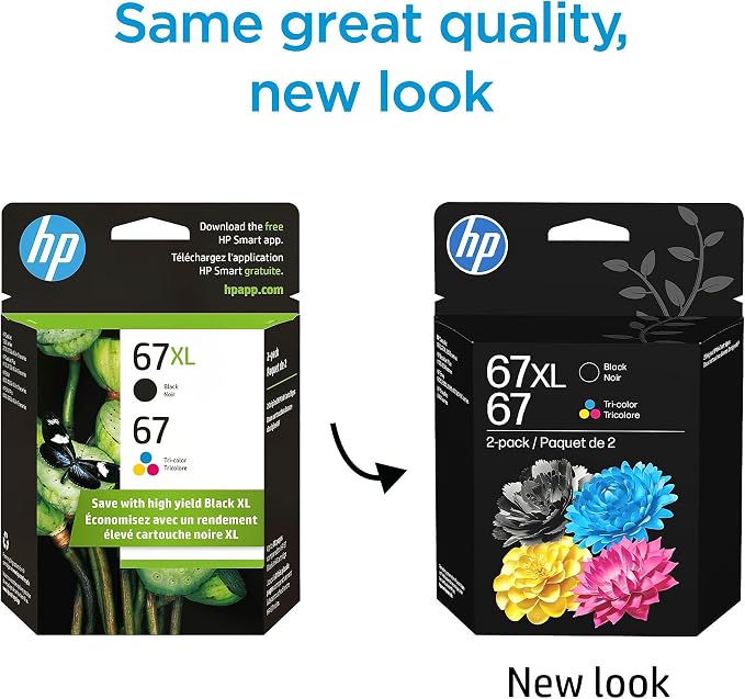HP Original 67 Tri-Color / 67XL Black Ink Cartridges (2-Pack) | Works DeskJet 1255, 2700, 4100 Series Envy 6000, 6400 Series | Eligible for Instant Ink | 3YP30AN