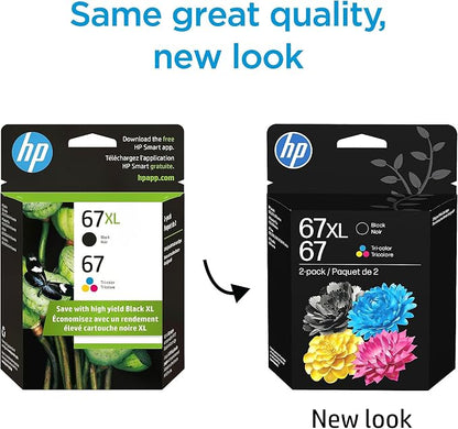 HP Original 67 Tri-Color / 67XL Black Ink Cartridges (2-Pack) | Works DeskJet 1255, 2700, 4100 Series Envy 6000, 6400 Series | Eligible for Instant Ink | 3YP30AN