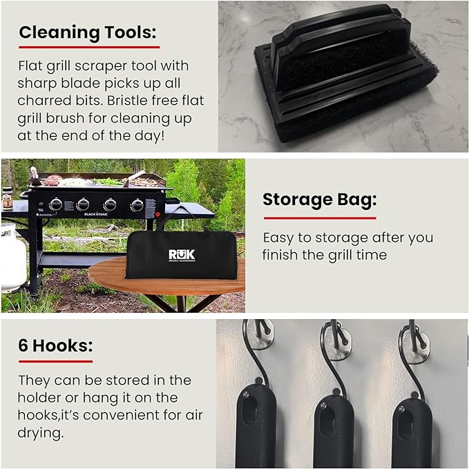 Blackstone Griddle Accessories Kit, RuK 20 PCS Flat Top Griddle Accessories Set with Anti-Scalding Long Handle Metal Spatula, Griddle Scraper, Cleaning Kit, e-Cookbook for Blackstone and Camp Chef