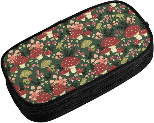 Bright Mushrooms Art Print Pencil Cases Pen Box Stationery Makeup Bag, Desk Organizer For College Adults Women Men