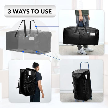 AlexHome Moving Bags Heavy Duty,Extra Large Packing Bags for Moving,Reusable Plastic Moving Totes,Clothes Storage Containers,Moving Supplies Bins,Compatible with Ikea Frakta Cart (Black,Set of 4)