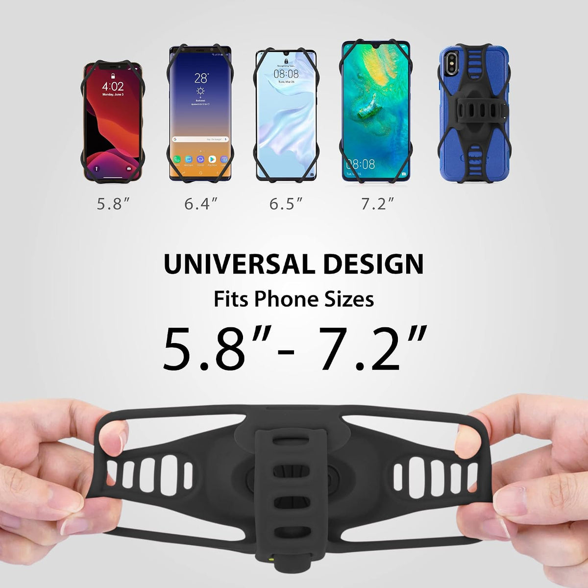 Bone Bike Tie Pro 3, Bike Cell Phone Mount for Stem, Scratch-Free Silicone Holder with Shock-Absorbing Design, Universal Cycling Phone Holder Compatible with Most Smartphones (Black - Stem)