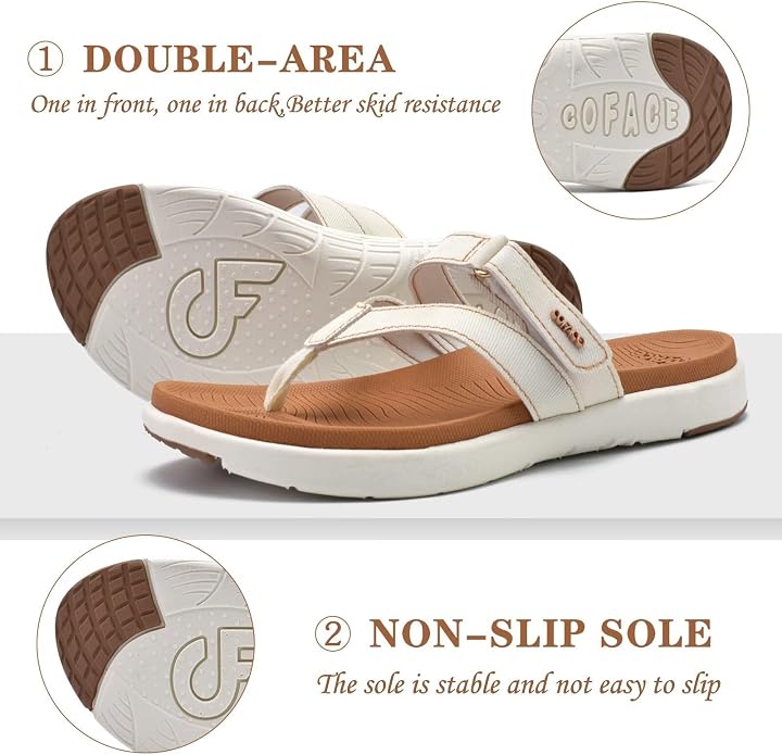 These COFACE flip flops feature memory foam cushioning, orthopedic arch support, and a lightweight design for all-day comfort.