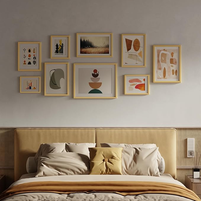 HappyHapi 11 x 14 inch gold picture frame, 8 x 10 inch gold photo frames with passepartout or 11 x 14 inches without passepartout, 1 pack of plastic wall frame for