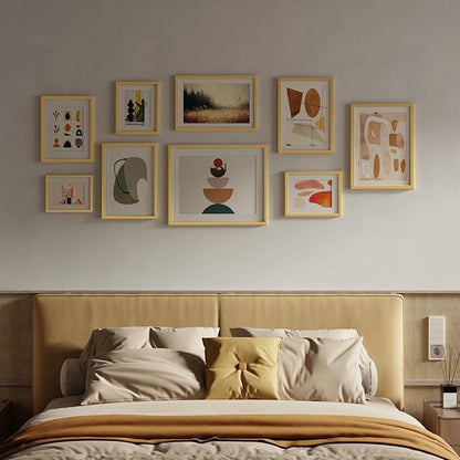HappyHapi 11 x 14 inch gold picture frame, 8 x 10 inch gold photo frames with passepartout or 11 x 14 inches without passepartout, 1 pack of plastic wall frame for