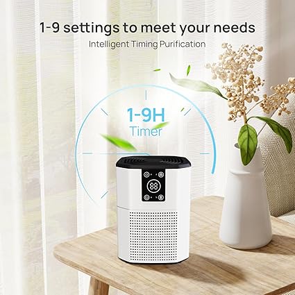 Air Purifiers for Home Bedroom, Quiet Air Purifiers with Sleep Mode, Portable Air Purifier with 4 Speed Control,9 Timers, Small Air Cleaner for Home,Office,Living Room, light white