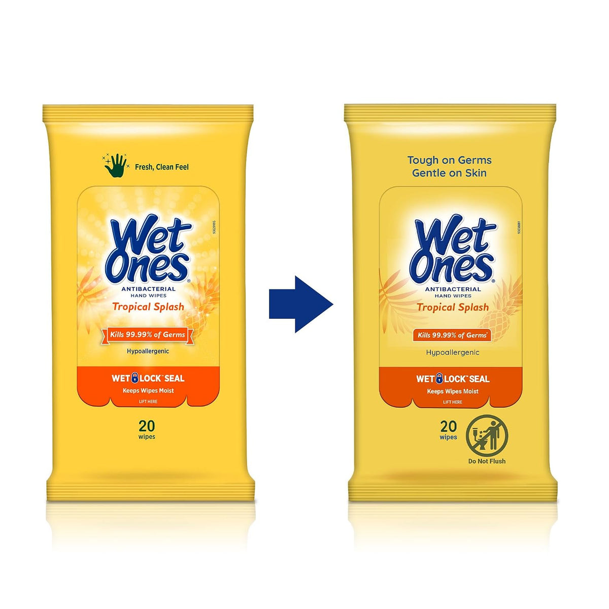 Wet Ones Antibacterial Hand Wipe, Travel Packs- Tropical Splash Scent, 20 Count (Pack of 9), 180 Wipes