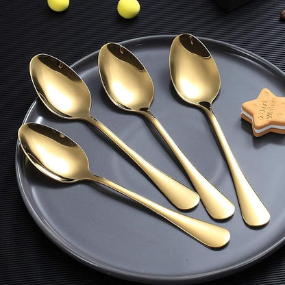Gold Dinner Spoon of 4, Berglander 7.5" Stainless Steel Titanium Plating Shiny Gold Soup Spoons Silverware, Golden Soup Spoon Table Spoon Set Sturdy Easy To Clean, Dishwasher Safe