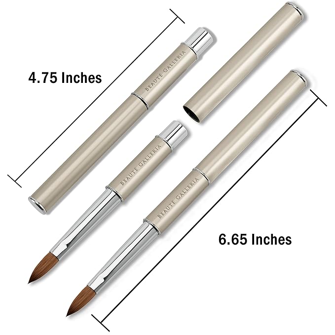 Beaute Galleria 1 Piece Kolinsky Sable Round Acrylic Nail Art Brush (CRIMPED), for Manicure Detail Painting, Acrylic Application, Acrylic Powder, Nail Extension, Nail Carving, Nail Art Pen (Size: 8)