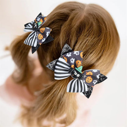 Spooktacular Halloween Hair Accessories For Girls Pumpkin Cat Bow Clips 2pc Womens Hair Barrettes Large (A, One Size)