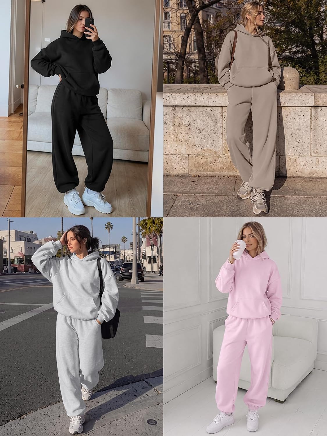 This cozy 2-piece tracksuit set offers an oversized, relaxed fit with a soft, warm fabric blend. Perfect for casual lounging or everyday wear.