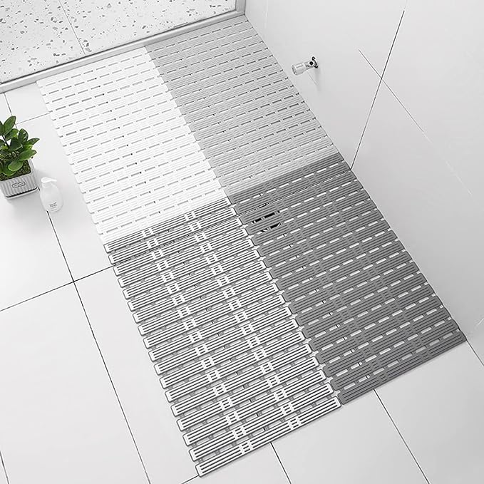 Non Slip Bathtub Mat,Soft Rubber Non Slip Shower Mats,Comfortable for Feet,Simple Design,Easy Clean,Quick Drying,with Sturdy Suction Cup,for Slippery Surfaces (Grey-White,68  40cm26.77  15.75in)