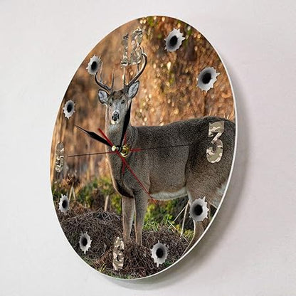 The Geeky Days Deer Wall Clock, 12 Inch Cabin Hunting Clock Round Silent Non Ticking Battery Operated Rustic Wildlife Wall Decor Deer Clocks for Walls Man Cave Wildlife Deer Hunting Gifts