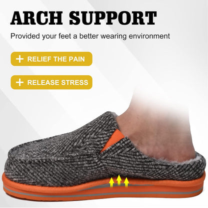 ONCAI Mens Clog Slippers with Arch Support Stripe Faux Fur Cotton-Blend High-Density Memory Foam Warm House Slippers Slip-on Indoor Outdoor Rubber Sole Size 7-16 .