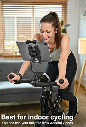 GDZN Gooseneck Treadmill Tablet Holder, iPad Clamp Mount for Bike, Handlebar, Spin Bike, Stroller, Wheelchair, Mic Stand, Indoor Cycling, Compatible with 4.7-13" Tablets and Phones