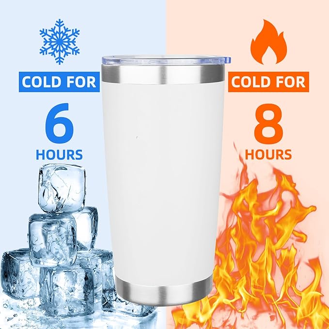 20oz Tumbler with Lid Stainless Steel Insulated Tumblers Travel Coffee Tumbler Bulk Double Wall Vacuum Insulated Water Cup Christmas Gifts for Women Men Her Him Home Office (White, 1pack)