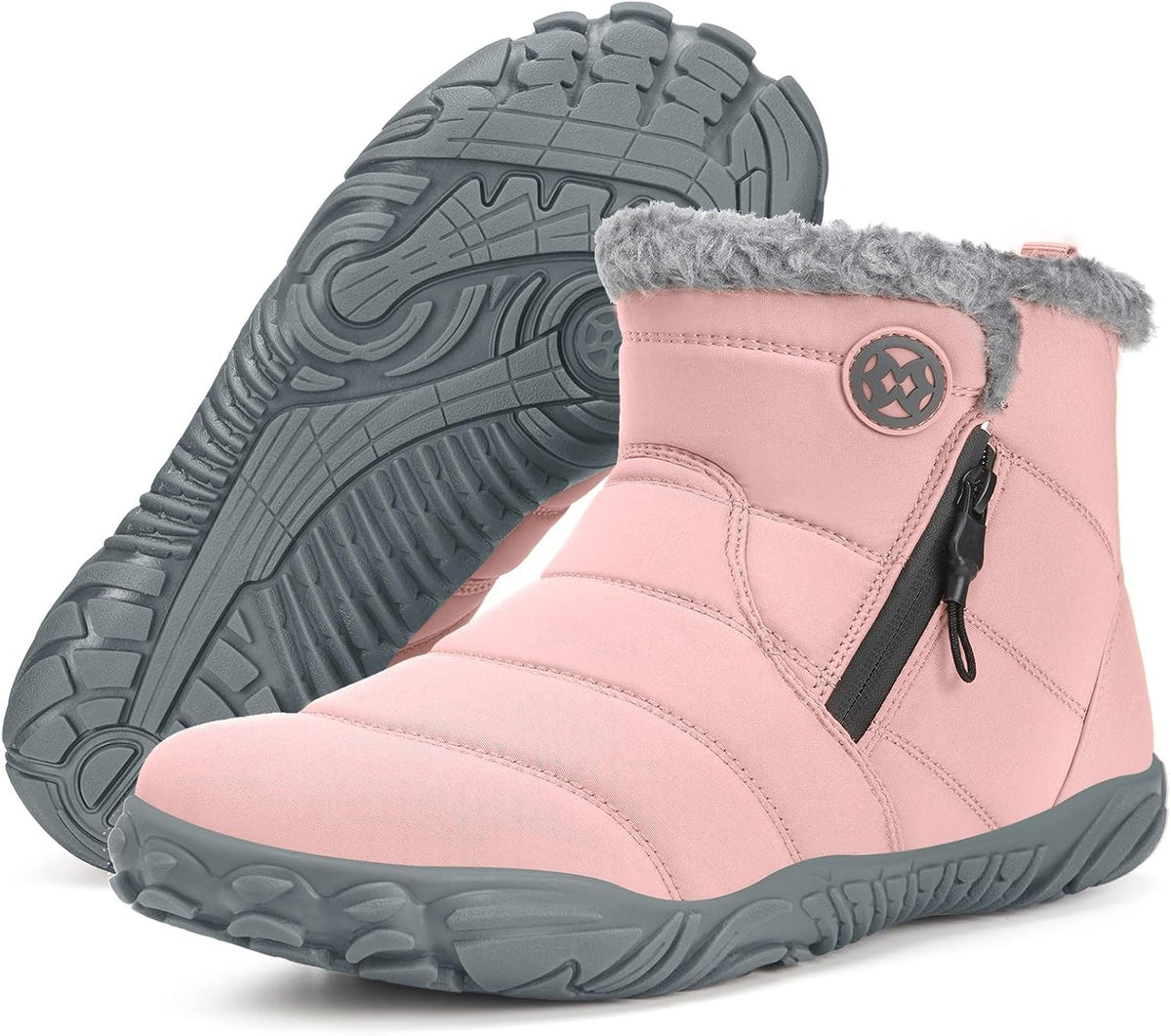 Size 8 Womens Mens Barefoot Boots Shoes Winter Snow Boots Warm Ankle Booties Zero Drop Sole Wide Toe Box Fur Lined Outdoor Sneakers