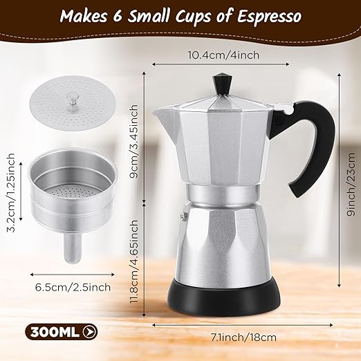 Coffee Pot 6 Cup Electric Espresso Coffee Maker Italian Moka Maker 300ml Portable Aluminum Espresso Maker Espresso Moka Pot with Detachable Base, Coffee Gift for Home Travel (Aluminum Color)