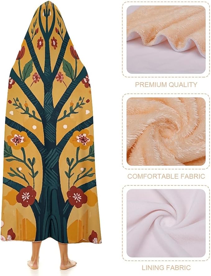Wearable Blanket Hoodie Yellow Orange Tree of Life Plush Wrap Throws Blanket Poncho Blanket for Women And Men